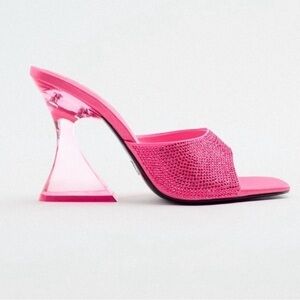 Zara Hot Pink Methacrylate Heeled Sandals NWT